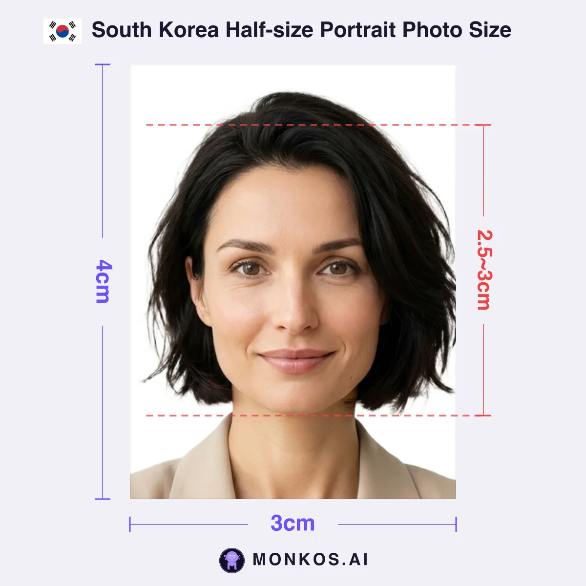 South Korea Half-size Portrait 3 × 4cm