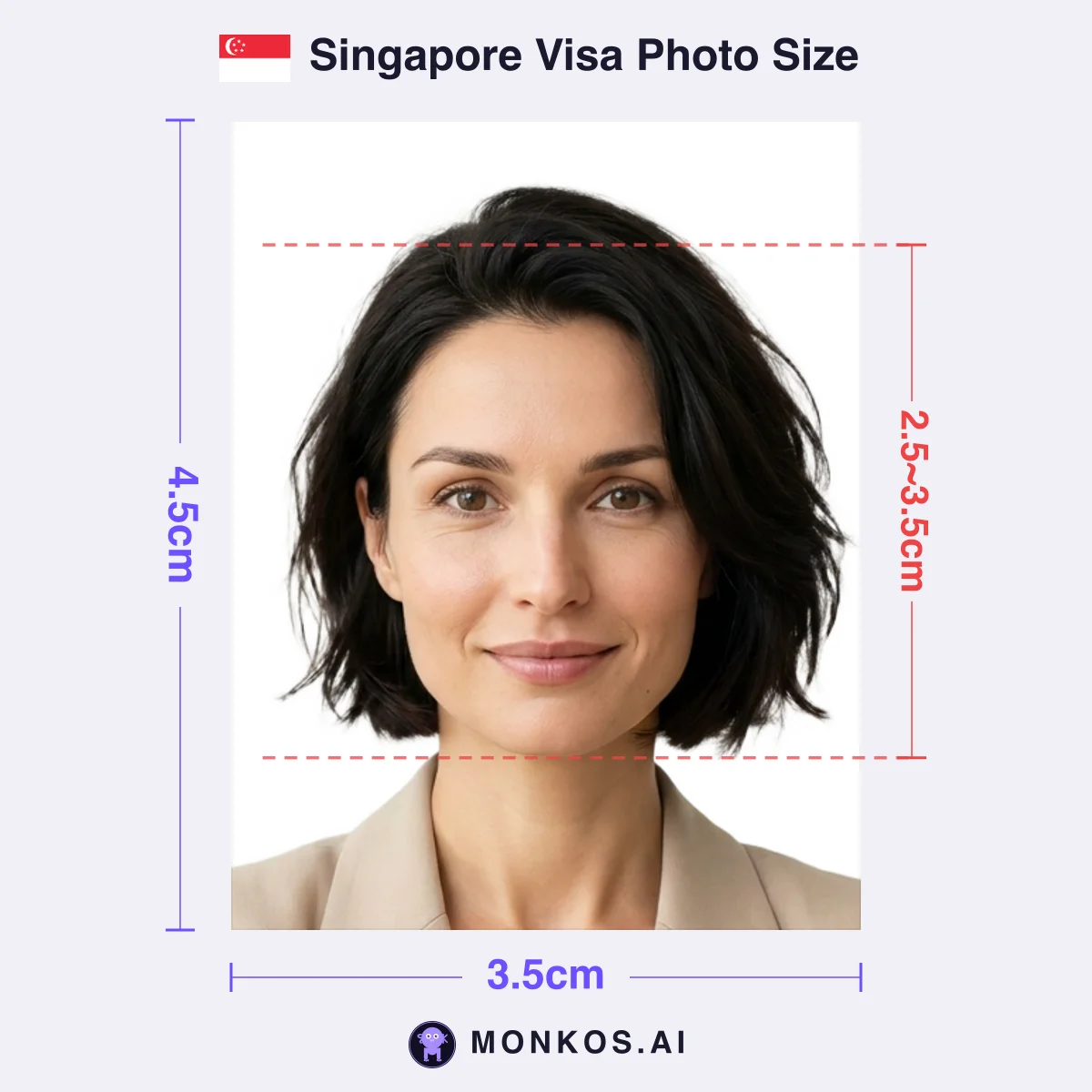 Singapore Visa 3.5 × 4.5cm