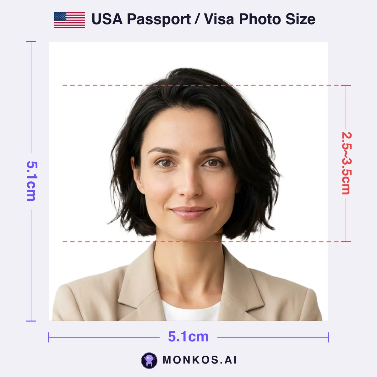 USA Passport 2 × 2 inch (51 × 51mm)