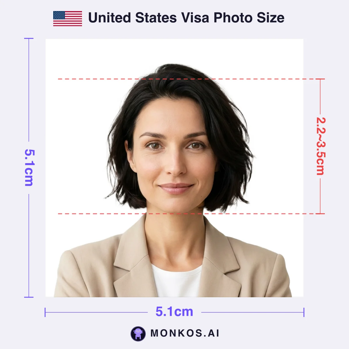 United States Visa 2 × 2 inch (51 × 51mm)